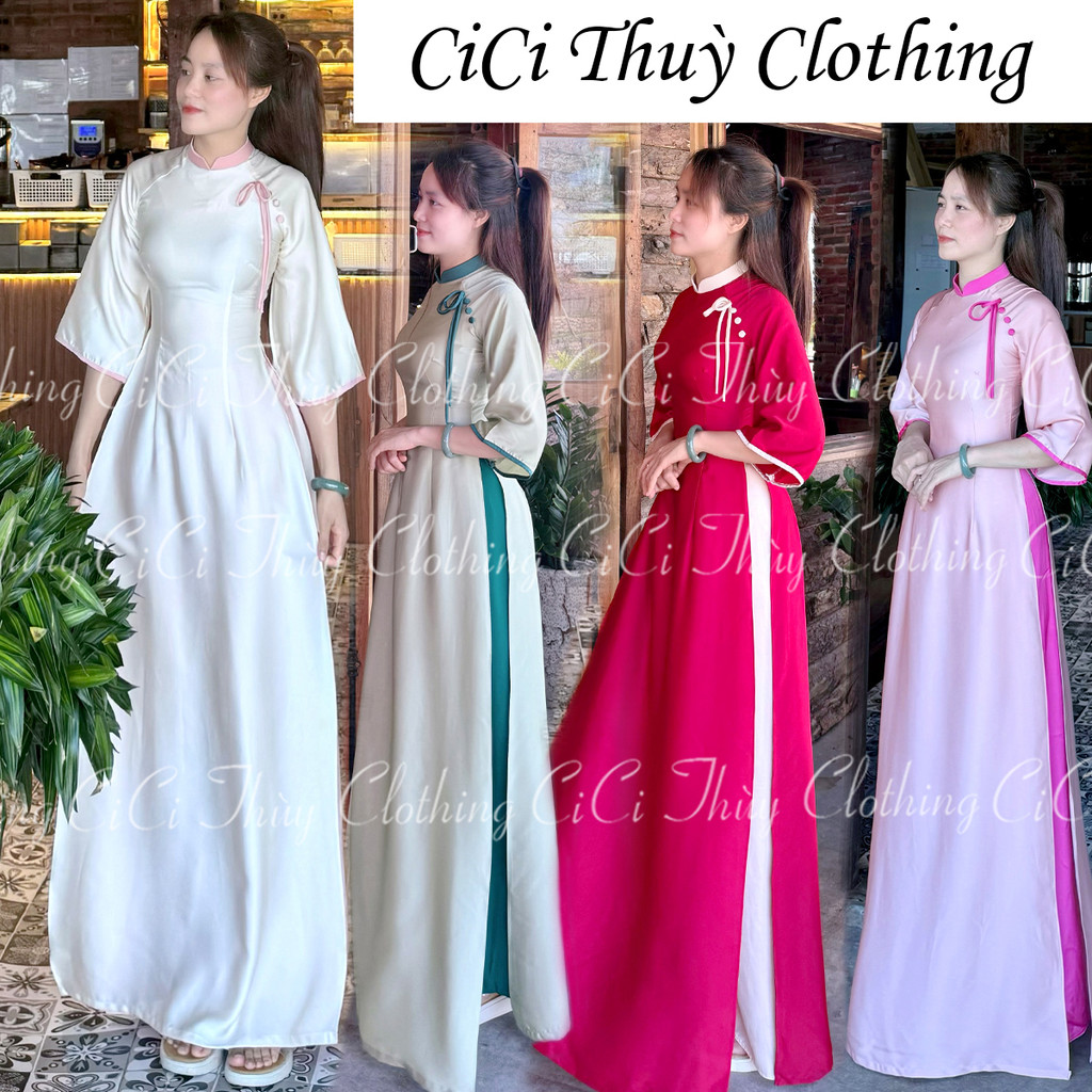 Áo Dài Lụa Ngọc Ánh Trai - Áo Dài Tết 2026 Màu Kem Dáng Eo Đi Chơi Lễ Tết - CiCi Thuỳ Clothing Nữ
