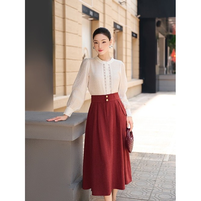 Chân váy juyp tuyết nhung dáng xòe dài công sở thanh lịch Orchid - OTN35JX066