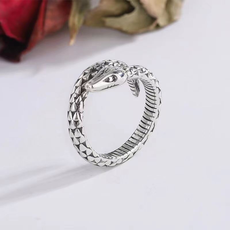 Thợ Bạc Già Luotai925Nhẫn hình con rắn bạc cho nam và nữ, phong cách Trung Quốc cổ điển, nhẫn rắn ho