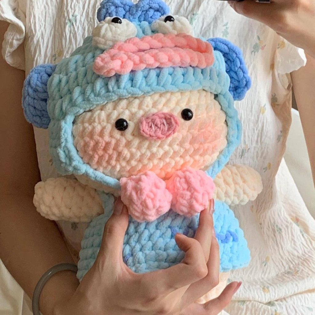 Con lợn dễ thương mặc đồ khác giới, búp bê đan tay thủ công diy Bộ dụng cụ làm đồ handmade: sợi len 