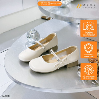  Giày mary jane nữ BEE SHOES quai ngang mũi tròn đế vuông cao 2 phân sẵn màu kem MJ038 