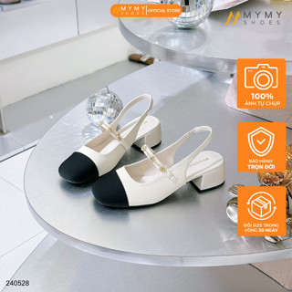  Giày mary jane nữ BEE SHOES quai ngang hở gót mũi vuông gót vuông cao 5 phân sẵn màu kem bạc 240528  Form 1.5  