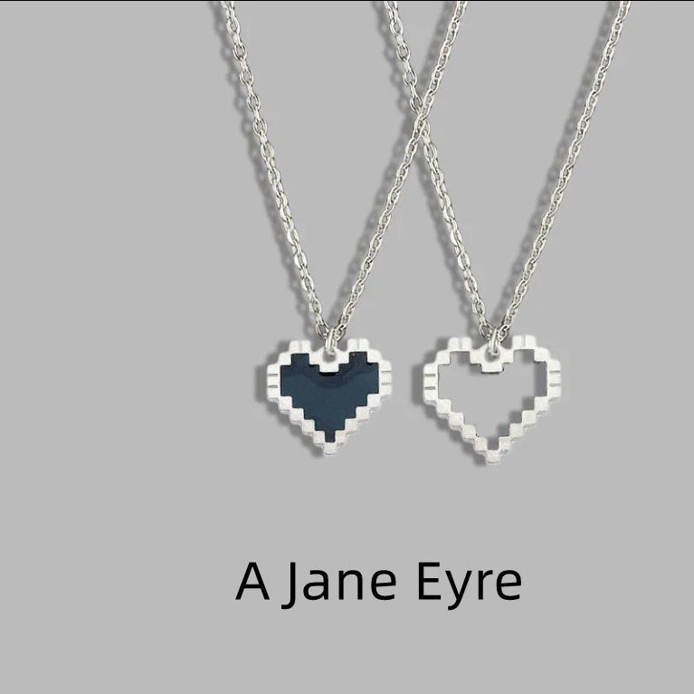 Dây chuyền mặt dây chuyền hình trái tim pixel rỗng màu đen ins Dây chuyền cặp đôi bạn thân ngọt ngào