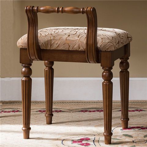 Ghế trang điểm kiểu Mỹ, ghế trang điểm gỗ nguyên khối kiểu châu Âu có tựa lưng, ghế bàn trang điểm b