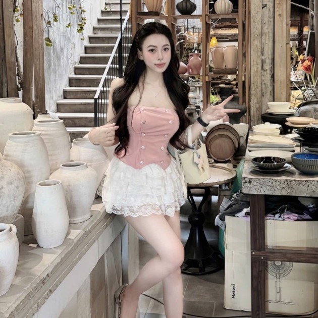 set đồ nữ girl phố,set áo cúp mix chân váy tầng C640(Z6)