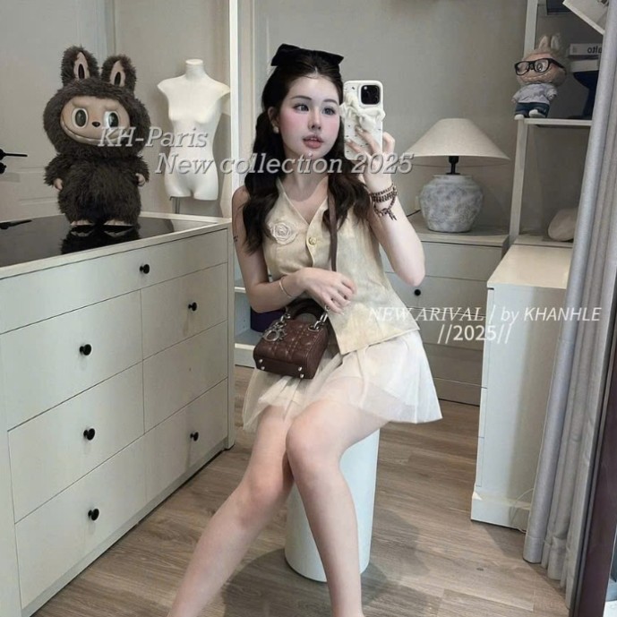 set váy nữ xinh,set ao gile mix chân váy lưới C683 qn(Z2)