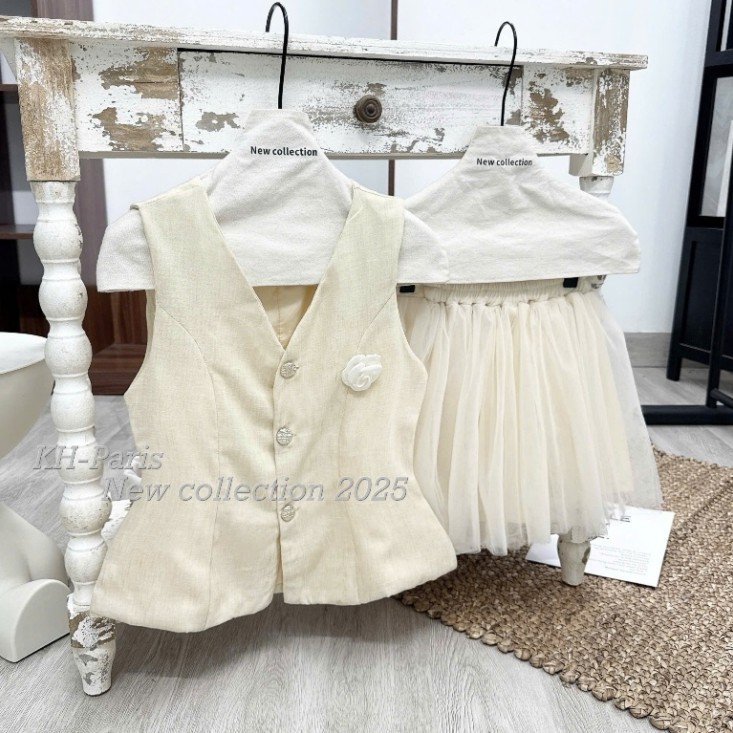 set váy nữ xinh,set ao gile mix chân váy lưới C683 qn(z2)