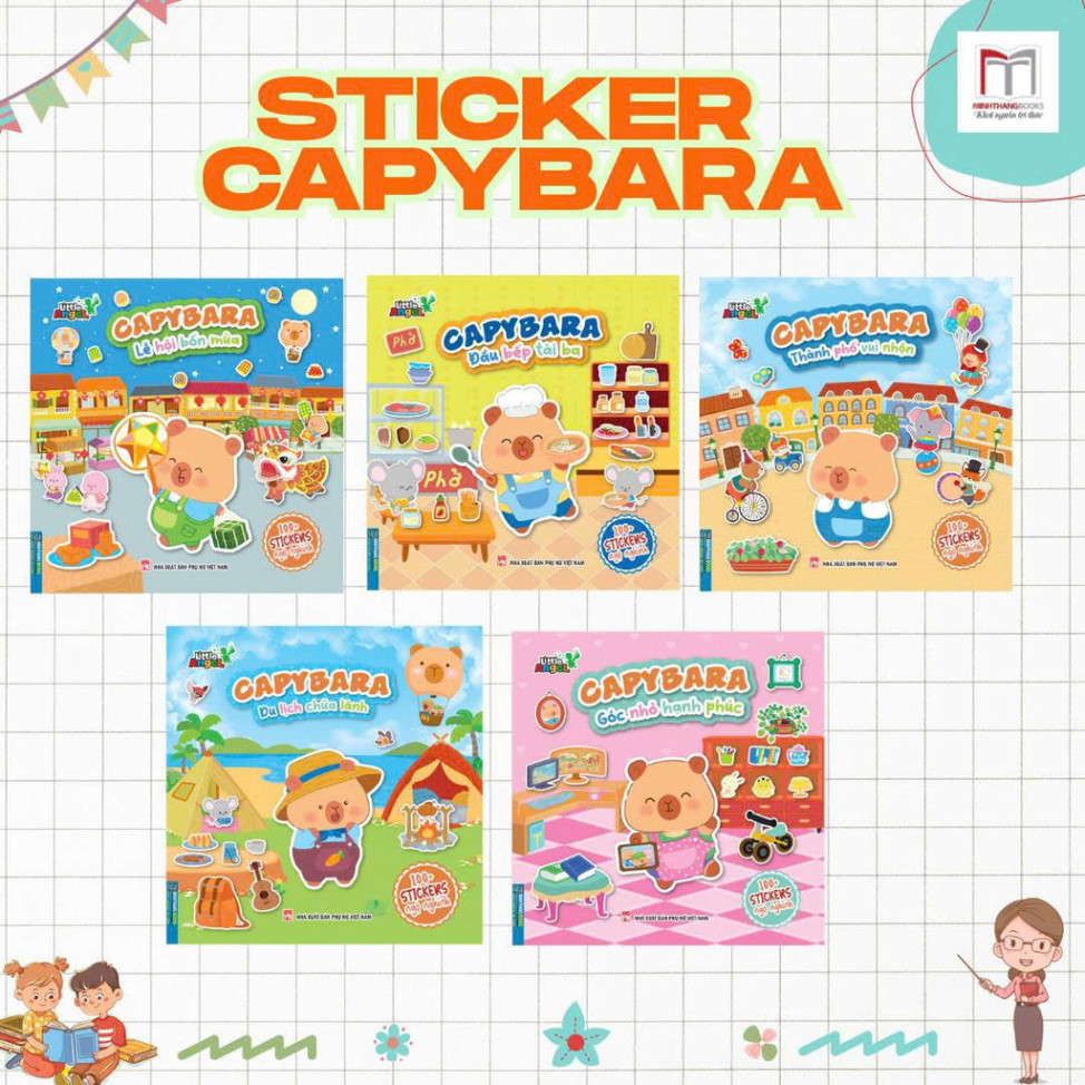 Sách - Combo Sticker CAPYBARA ngộ nghĩnh (100+ sticker)