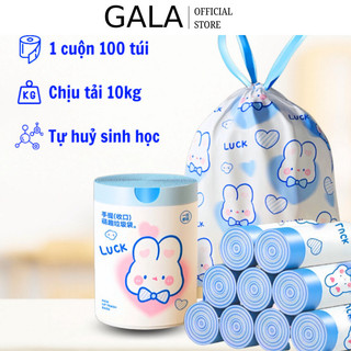  Túi Đựng Rác Có Quai Cuộn 100 túi rác dây rút sinh học in hình thỏ xanh đáng yêu 45x50cm KABA 