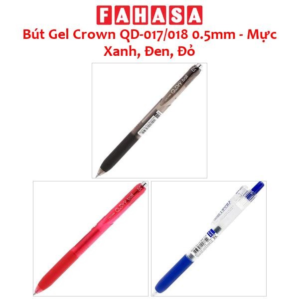 Bút Gel Crown QD-017/018 0.5mm - Mực Xanh, Đen, Đỏ