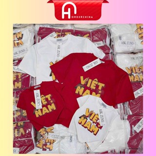 Áo phông cộc tay Việt Nam nón lá cờ đỏ sao vàng tone màu trắng đỏ cho bố mẹ và bé - HNOrderChina