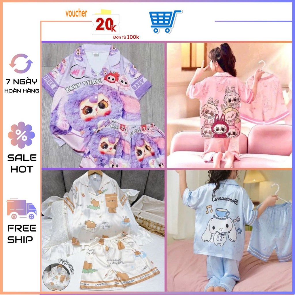 [08-45kg]Đồ Bộ Pijama cho bé 9-45kg, trẻ em, vải lụa Latin Siêu Xinh