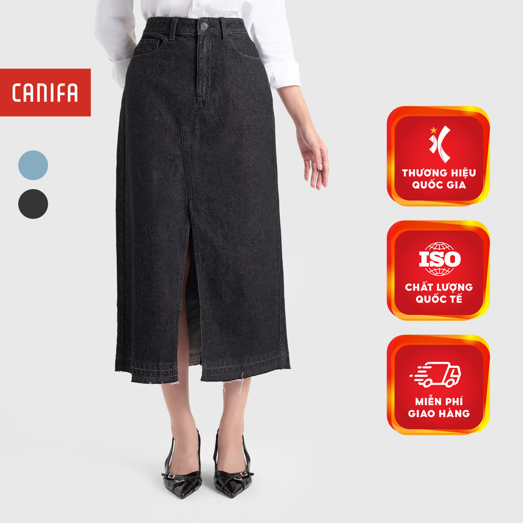 Chân váy jeans nữ dáng mixi xẻ tà CANIFA 6KS24W011