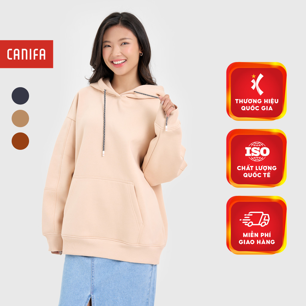  Áo nỉ nữ có mũ CANIFA dài tay có mũ basic 6TW24W007 