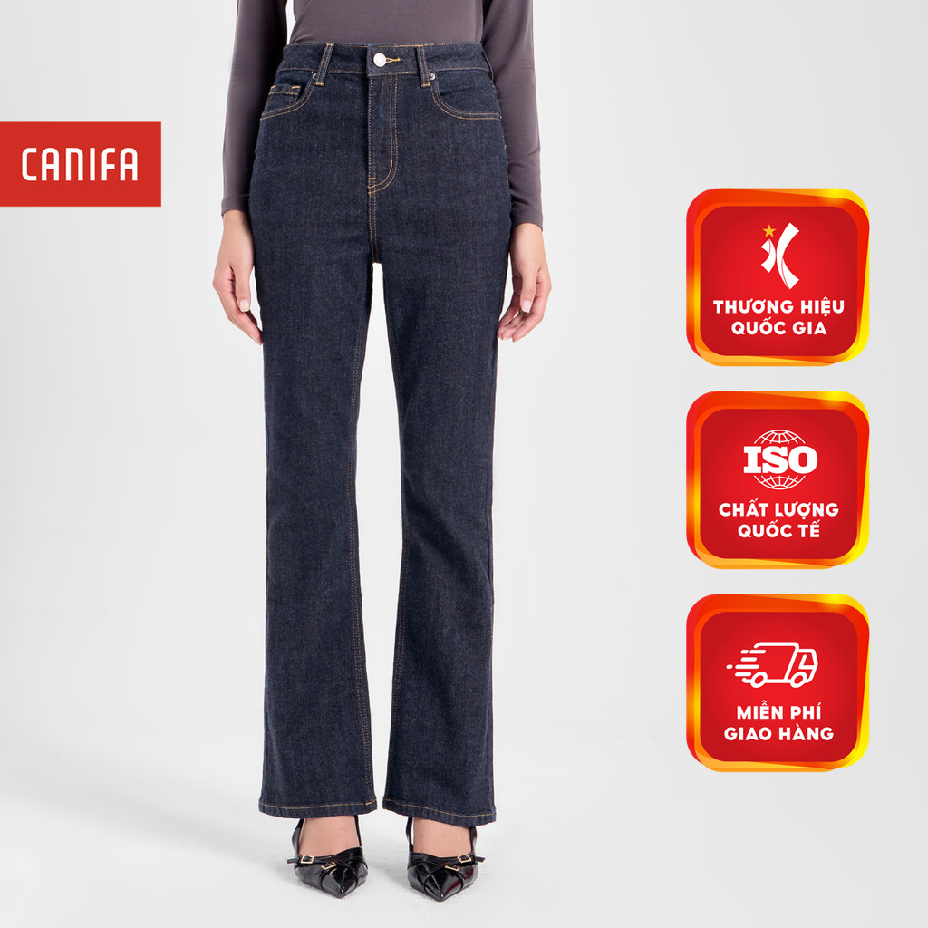 Quần jeans nữ dáng flare phối chỉ vàng CANIFA 6BJ24W006