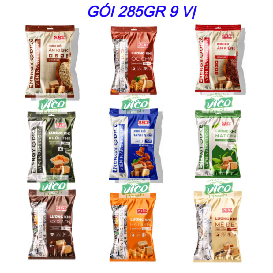 TÚI 285Gr - Lương khô mini 9 vị SBT Energy Dice (Ăn vặt, bữa sáng, bữa phụ, ăn kiêng)