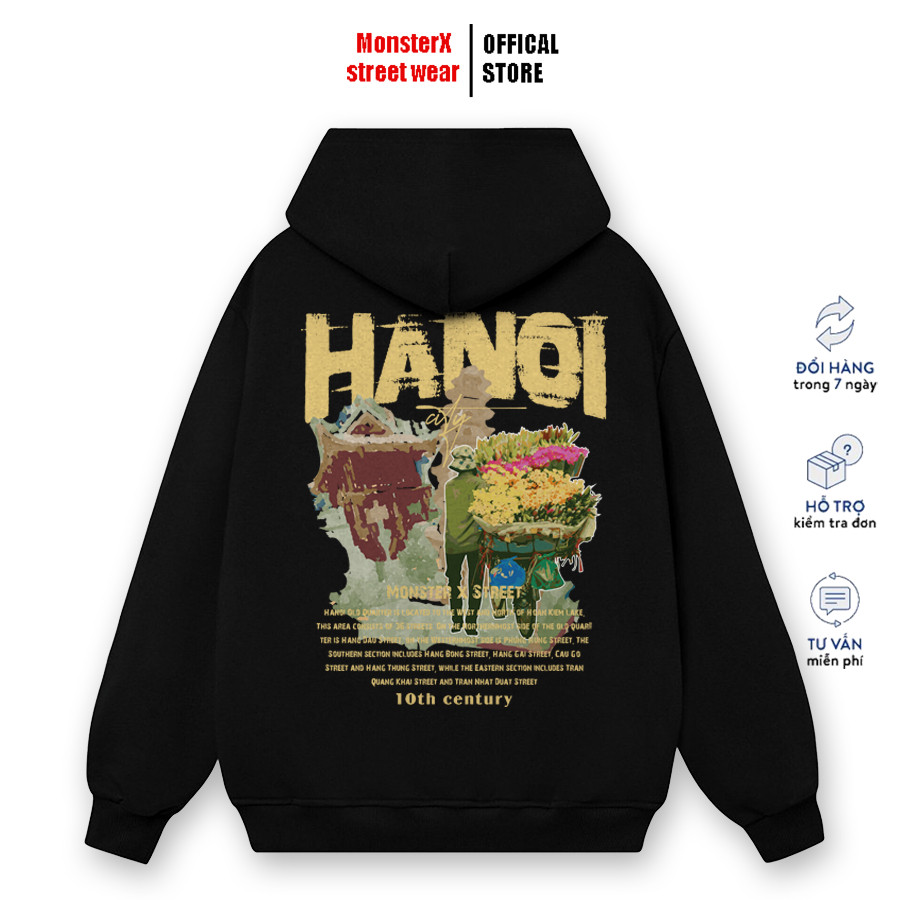 Áo Hoodie Unisex HÀ NỘI HÀNG RONG Form Rộng Chất Liệu Nỉ Bông Phối Hình In Cực Chất UT