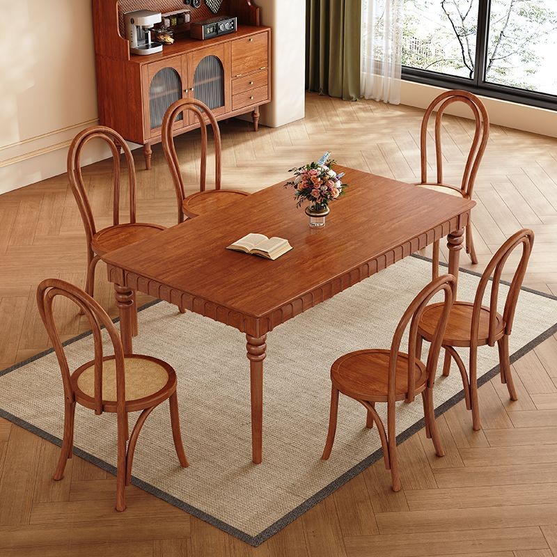 Bàn ăn và ghế gỗ nguyên khối Fanyi Retro, bàn ăn cho căn hộ nhỏ theo phong cách giữa thế kỷ, bàn hìn