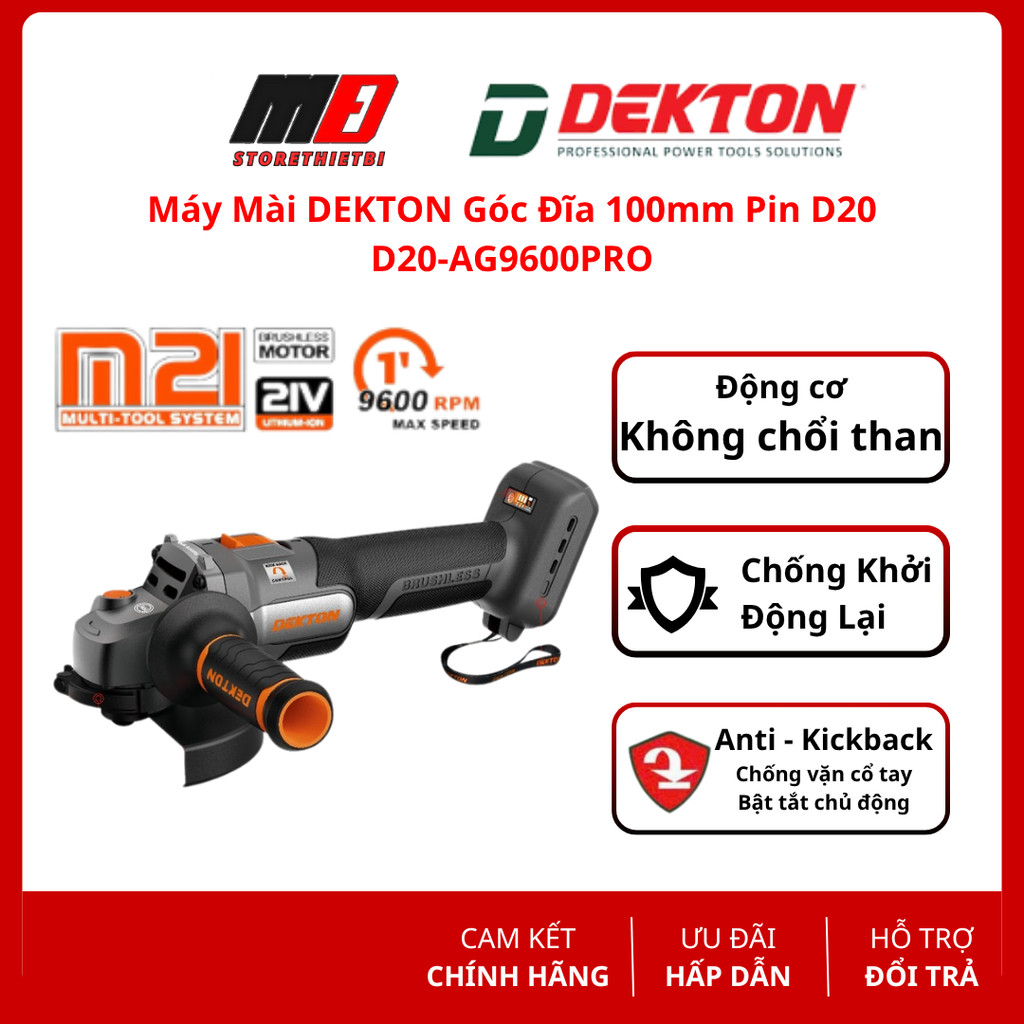 ( Chân DEWALT ) Máy Mài Góc Đĩa 100mm Dùng  Pin D20 Dekton ( D20-AG9600Pro ) / 3 tính năng an toàn /