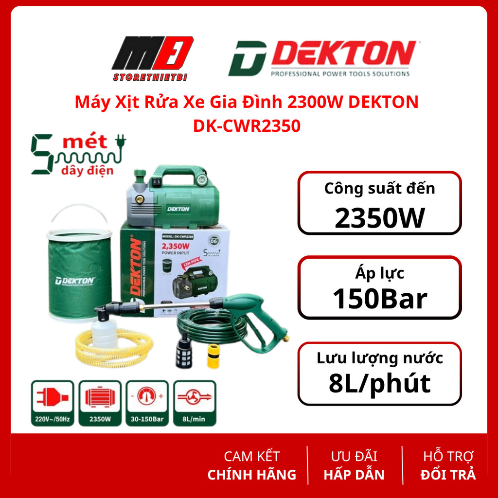 Máy Xịt Rửa Xe Gia Đình 2300W (Chống Rò Rỉ Điện) DEKTON /DK-CWR2350 / Motor Lõi Đồng / Chỉnh Áp /