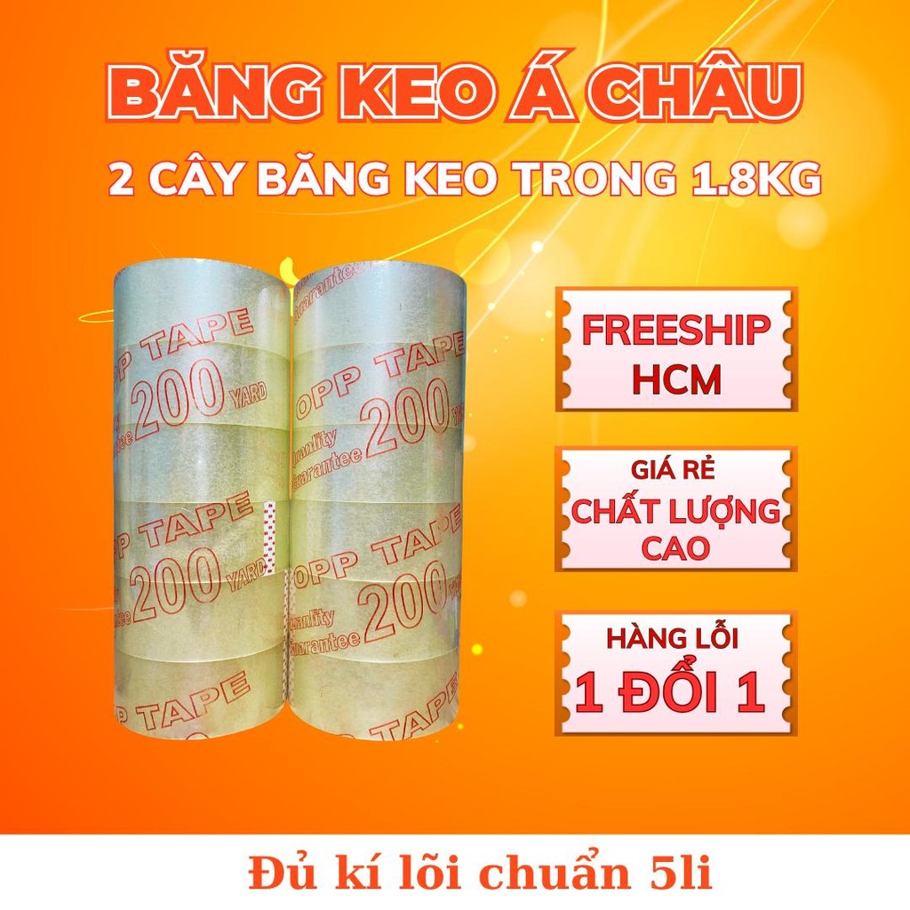 Combo 2 Cây Băng Keo Trong 1.8Kg – 200Yard – Lõi 5li | Dai – Chắc – Dính Tốt | Băng Dính Đóng Gói