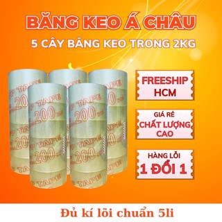 Combo 5 Cây Băng Keo Trong 2KG – 200Yard – Lõi 5li | Dai – Chắc – Dính Tốt | Băng Dính Đóng Gói