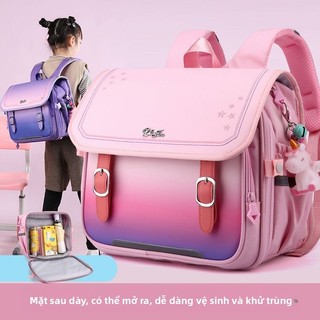 Ba lô cao cấp cho bé gái lớp 1-4, nhẹ, bảo vệ cột sống, chống thấm nước, chống bẩn, túi đeo chéo gradient ngang
