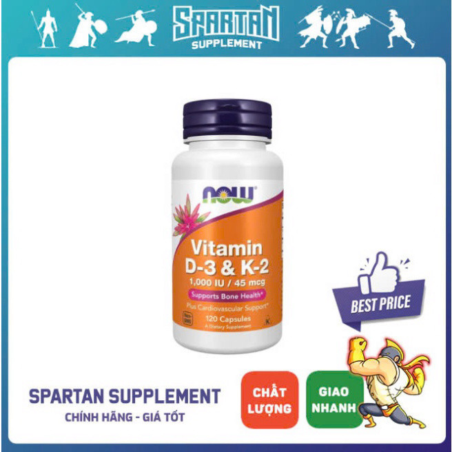 Viên uống D3 K2 1000 IU 45 mcg Now của Mỹ hỗ trợ cho xương chắc khỏe lọ 120 viên