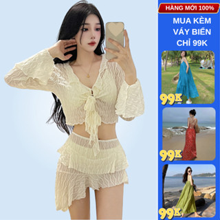 Bikini 2 mảnh đồ bơi nữ 4 chi tiết  đi biển áo dài tay che nắng dễ thương váy dáng chữ A đệm Nhẹ Nhàng 53272 D7T5 K05