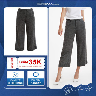 Quần Tây nữ lửng ống rộng suông màu đen khói vải lanh Ninomaxx 1906042