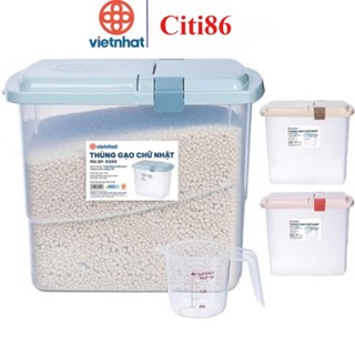 Thùng gạo - Hộp đựng gạo kèm ca đong gạo 15kg nhựa Việt Nhật. Hũ chứa để gạo có nắp kín chống côn trùng VN