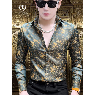 Sơ mi nam hoa văn nổi vải gấm tuyết sang trọng lịch lãm Áo Menswear