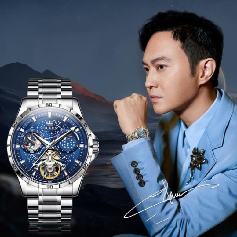 Đồng hồ nam Olevs lộ cơ automatic,Đồng hồ đeo tay lịch ngày đêm,Đồng hồ chống nước chính hãng cao cấ
