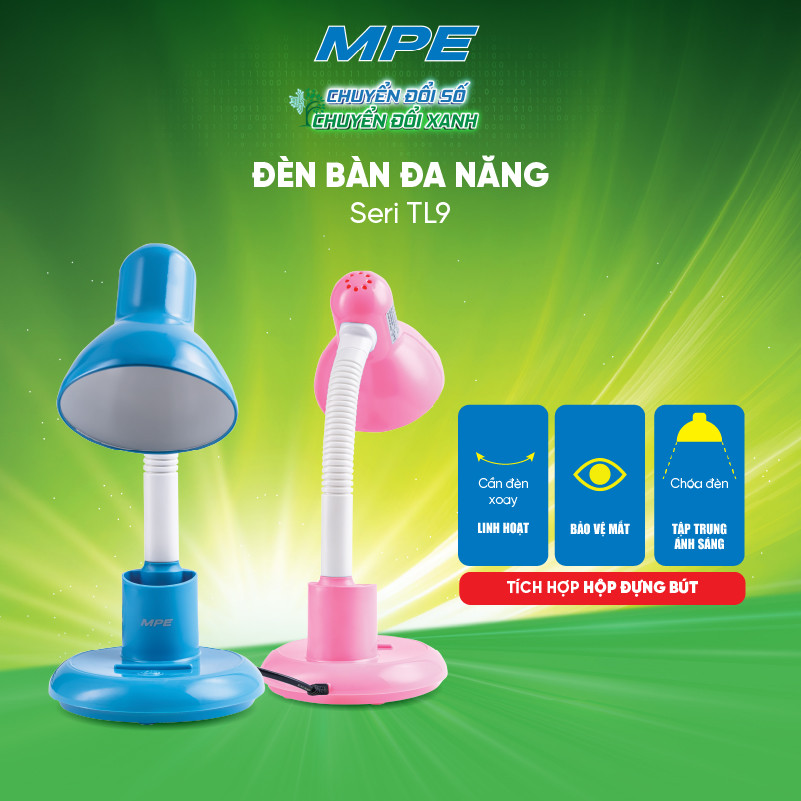 Đèn bàn MPE bảo vệ thị lực TL9, chống cận, có hộc để bút, công suất 5W, đèn bàn học bảo vệ mắt, đèn 