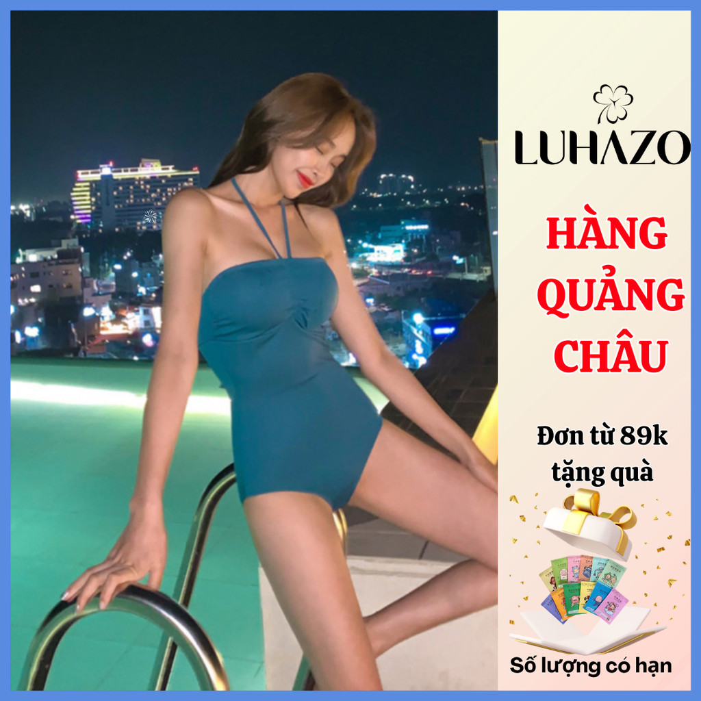 Bikini đi biển 1 mảnh liền thân LUHAZO cổ yếm nhùn ngực hở lưng dây đan lưng  21091 F-17
