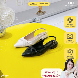  Giày cao gót nữ BEESHOES hở gót mũi nhọn gót vuông cao 3 phân sẵn màu kem - đen CG077  Form 1.5  