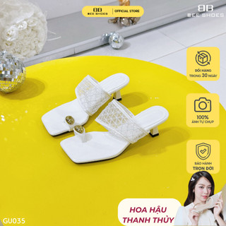 Guốc nữ BEESHOES xỏ ngón mũi vuông gót nhọn cao 5 phân sẵn màu kem GU035 (Form 1.5)