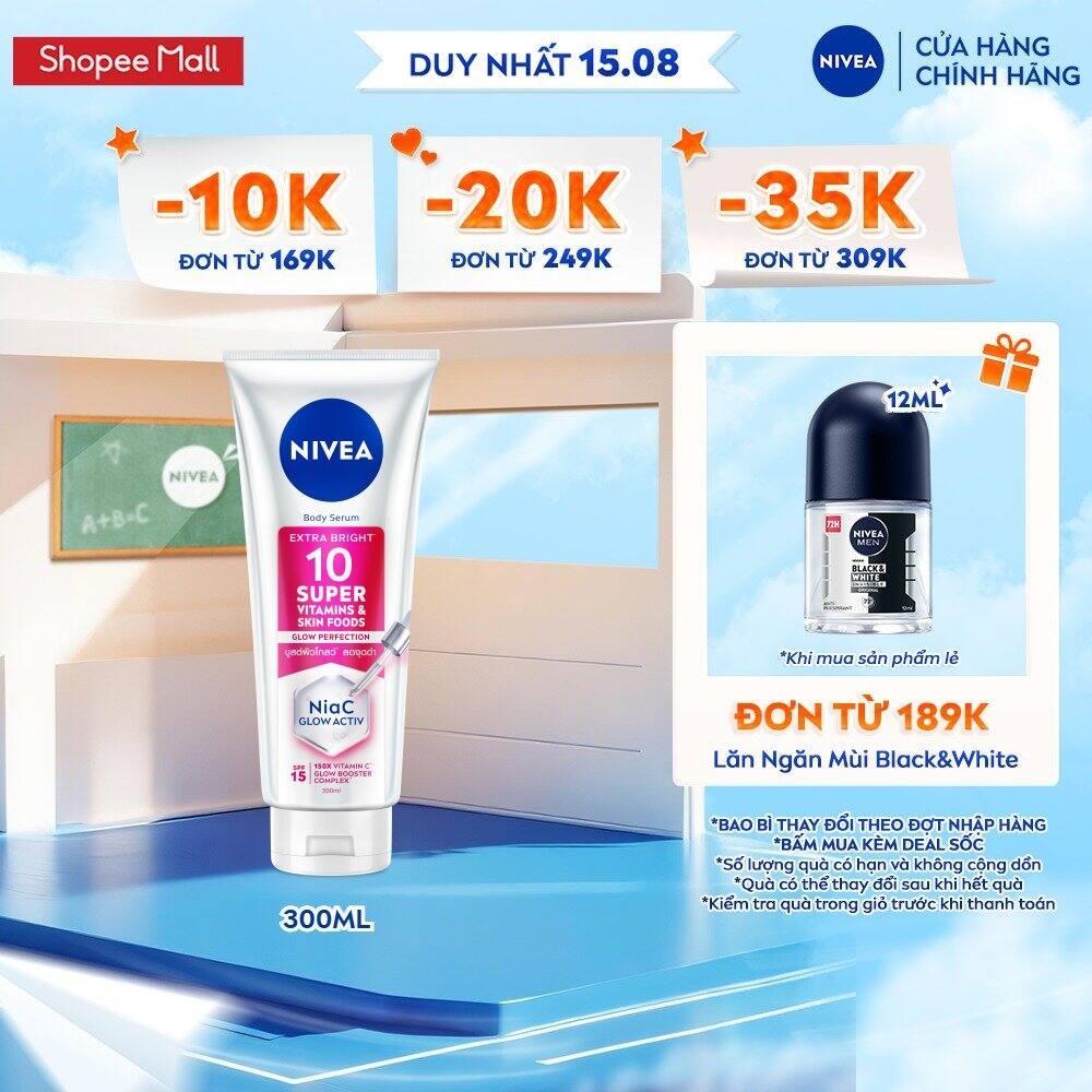 Serum Dưỡng Thể NIVEA 10 Super Vitamins & Skin Foods Sáng Da | Mờ Thâm Sau 5 Ngày (300 ml) - 93824
