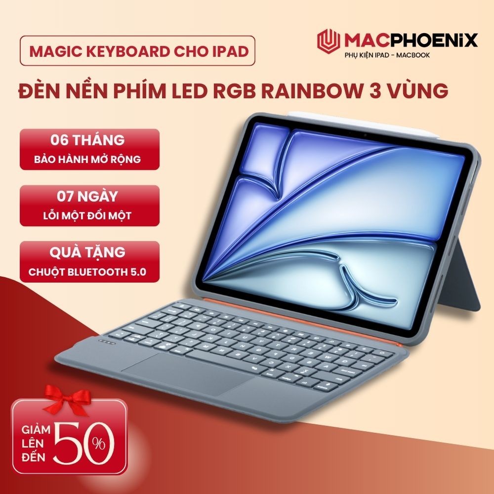 Bao da bàn phím Macphoenix Trackpad Air/Pro 2018-2024 M1 M2 M4 phím LED RGB Rainbow 3 vùng, hỗ trợ s