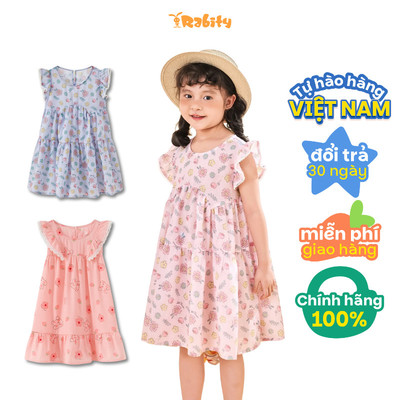   Đầm thô tay ngắn phối bèo vai thỏ, hoa nhí bé gái Rabity 93041