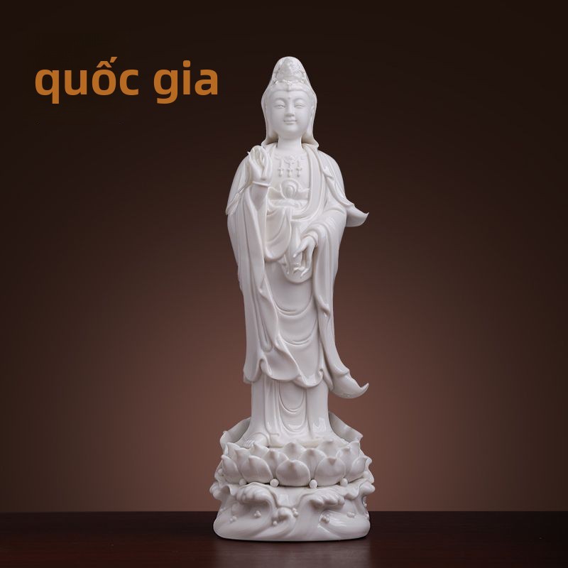 Bảy Bảo Bối Tượng Phật Quan Âm Nanhai bằng gốm sứ, tượng đứng, tượng Phật Quan Âm Dehua, sứ trắng, t