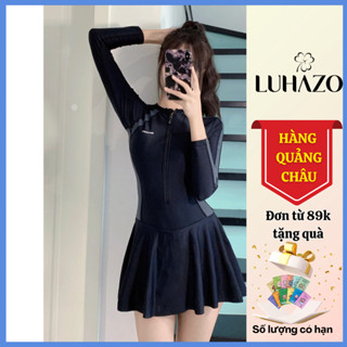 Bộ đồ bơi nữ LUHAZO, Bikini che bụng liền thân, tay dài chống nắng chân váy xòe 6891 A-1.3