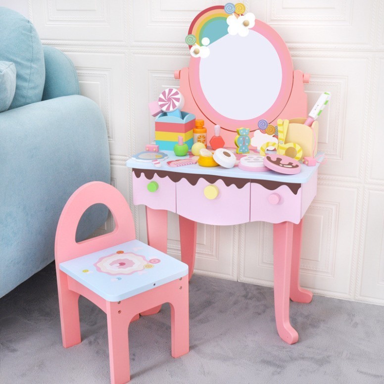 2021 new wooden simulation dressing children's princess playing house, girls' makeup table, jewelry 