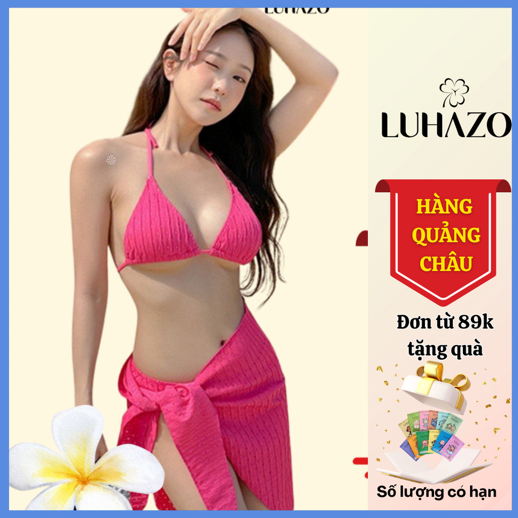 Bikini 2 mảnh đi biển LUHAZO nhiều màu 2 dây kèm khăn cuốn trẻ trung năng động 8831 G-3