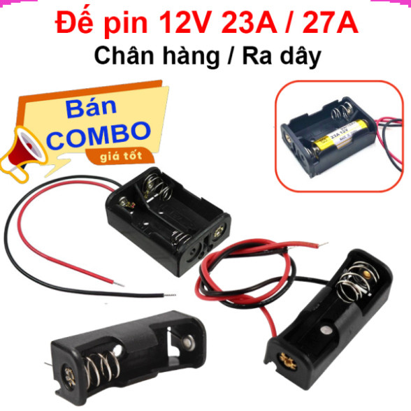 [Giá sỉ] Đế pin 12V 23A 27A ra dây, chân hàn , pin 12V