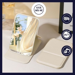  Gương soi mini cầm tay bỏ túi mặt lưng da PU siêu xinh có thể gấp gọn 10.8x7cm 