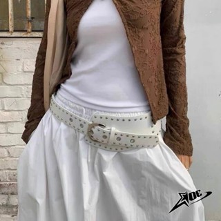   Có sẵn  AOE STUDIO - Thắt lưng nam nữ Y2K bản to chất da PU phối nút phong cách Punk unisex cá tính màu trắng và đen 