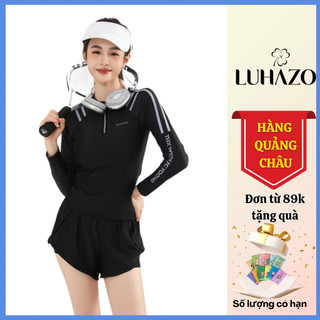 Đồ Bơi Bikini Nữ 2 Mảnh LUHAZO Áo Dài Tay Có Mút Khóa Kéo Ngực, Quần Short Thể Thao Chơi Tennis Pickleball 2518 F-3