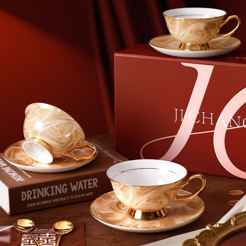 Ly cà phê phong cách châu Âu Jichang Bone China sang trọng cao cấp quà cưới tinh tế quà tân gia bộ t