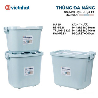  Thùng đa năng nhựa VIỆT NHẬT 25L 35L 45L - Nắp kín khóa bánh xe - Đựng gạo đồ chơi bé 5321+2+3 